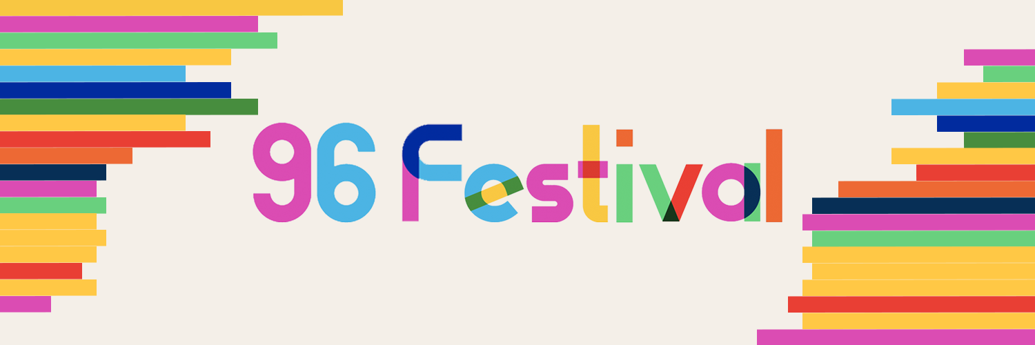 An illustration that reads 96 Festival in a multi-coloured design similar to a rainbow