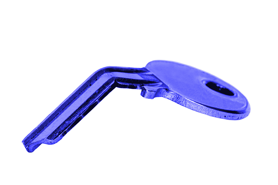 A blue image of a bent key
